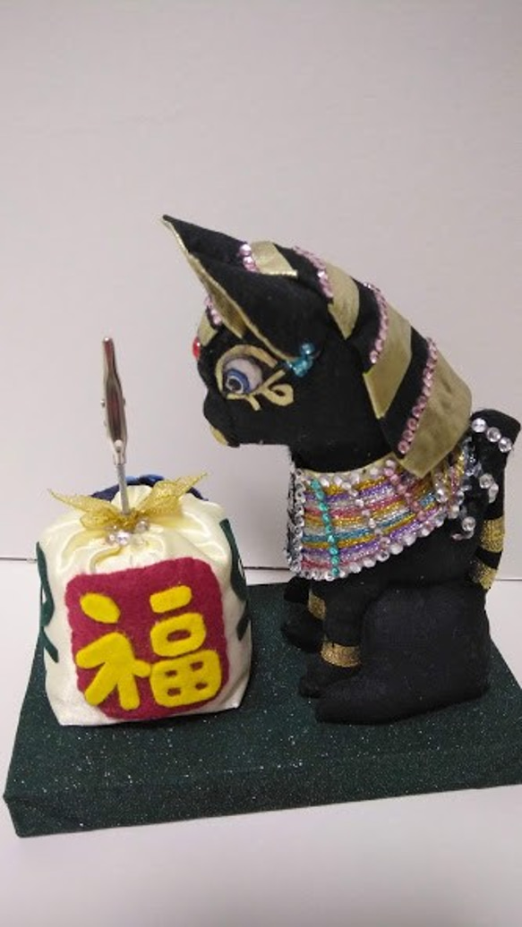 『 バステト神とメモスタンド』猫の縫いぐるみ　創作人形　女神　古代エジプト壁画　ファラオ　ハトホル　ぬいぐるみ 7枚目の画像