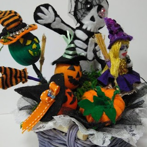 ハロウィン盛り籠』魔女人形 カラオケ 魔法 悪魔 ハロウィン スカル 黒