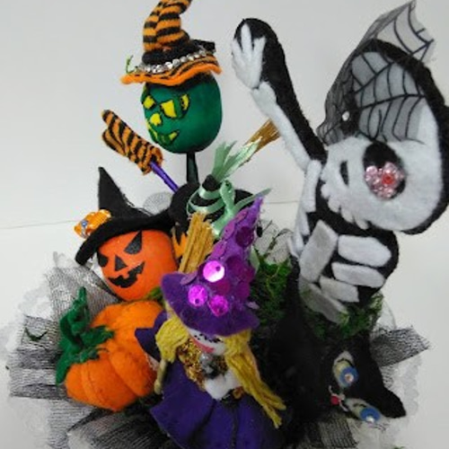 ハロウィン盛り籠』魔女人形 カラオケ 魔法 悪魔 ハロウィン スカル 黒