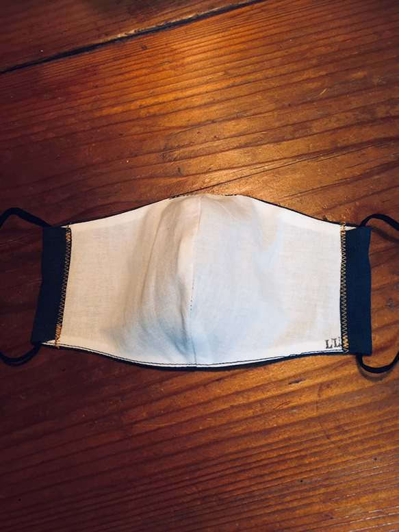 夏マスク＊麻100%すっぽり大きいL Lサイズ 藍色麻×サラサラガーゼ 速乾で衛生的 送料無料 涼しい 冷感 3枚目の画像