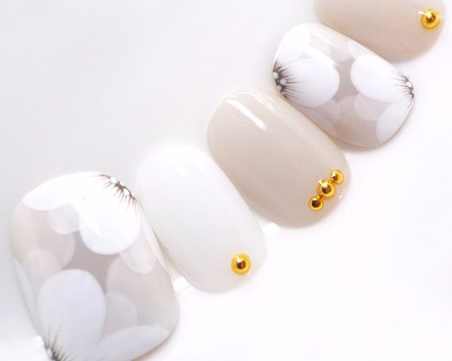 フラワーネイル・シアーホワイト・シアーグレージュ【商品番号