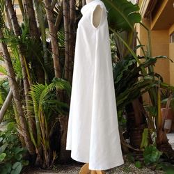 亞麻度假長款優雅連衣裙連衣裙純白經典 第5張的照片