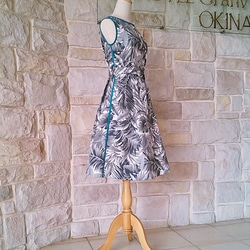 (Ｌ)　フレンチ シック 南国 ボタニカル バナナ・モンステラ リーフ ドレス ワンピース 6枚目の画像