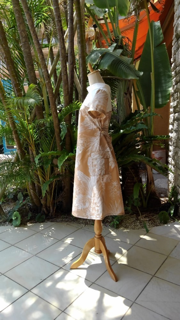 【きょうちゃん様 専用オーダー画面】 サファリワンピース リゾート コットン ドレス 3枚目の画像
