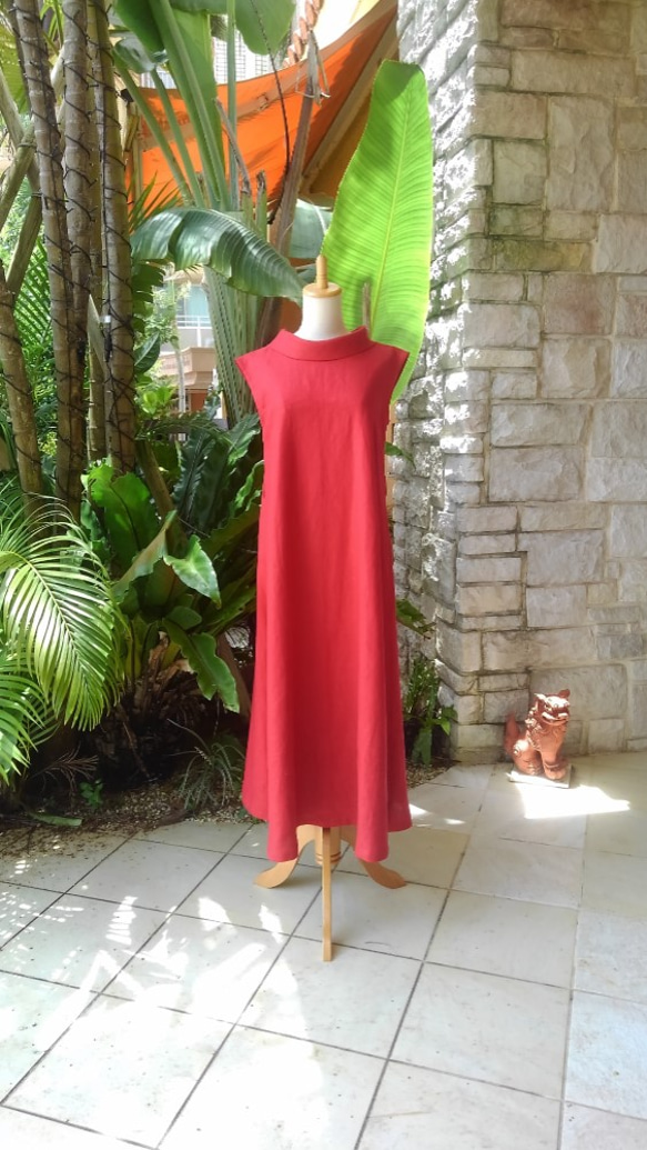 亞麻度假村長禮服卷顏色古典一件煙熏紅 第2張的照片