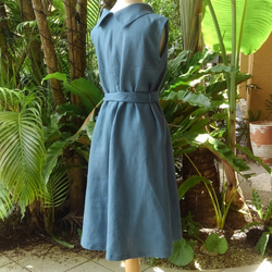 （M）經典Nuance顏色亞麻連身衣卷顏色煙藍色 第10張的照片