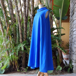 Linen Resort Long Dress Roll Color Classic Dress Royal Ocean Blu 第4張的照片