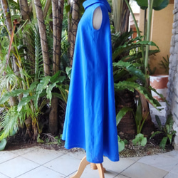 Linen Resort Long Dress Roll Color Classic Dress Royal Ocean Blu 第5張的照片