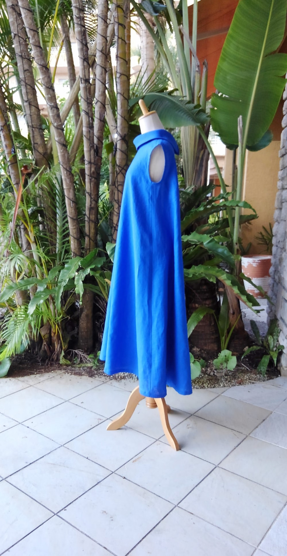 Linen Resort Long Dress Roll Color Classic Dress Royal Ocean Blu 第5張的照片