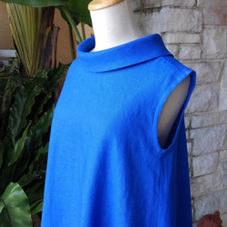 Linen Resort Long Dress Roll Color Classic Dress Royal Ocean Blu 第6張的照片