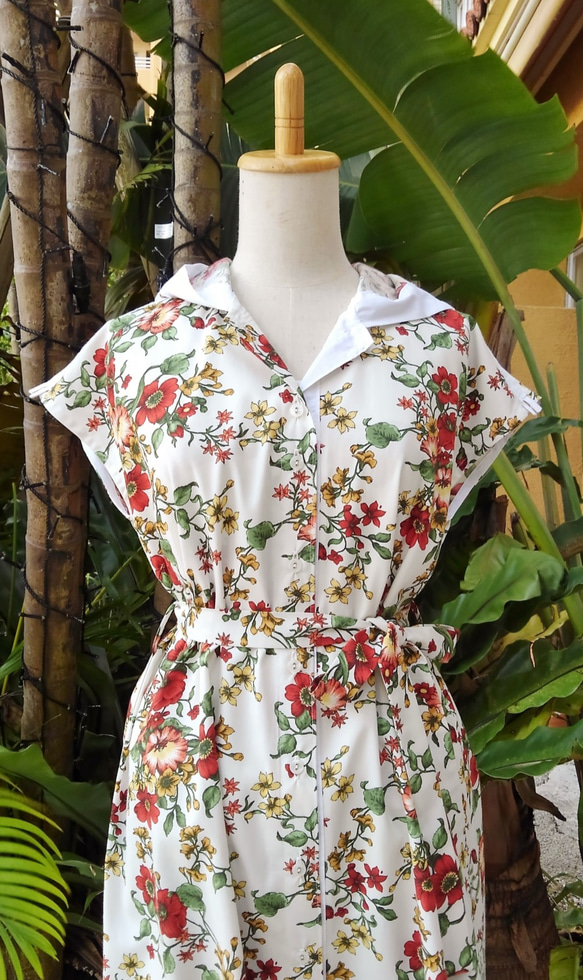 [英式花園襯衫裙]植物花卉連帽法式袖 第2張的照片