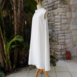 リネン リゾート ロング エレガント ドレス ワンピース 真っ白でクラシカル（M） 1枚目の画像