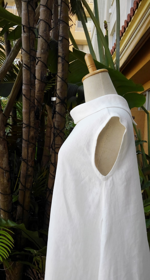 リネン リゾート ロング エレガント ドレス ワンピース 真っ白でクラシカル（M） 6枚目の画像