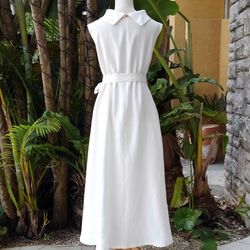 亞麻度假區長禮服連衣裙，純白色和古典（M） 第9張的照片