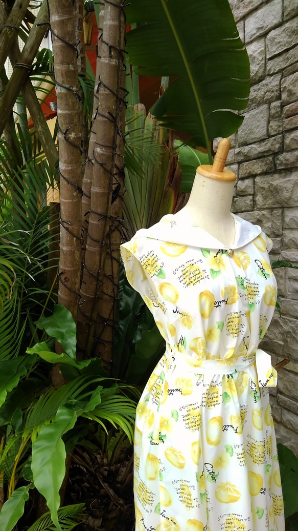 新鮮！令人振奮！飛躍檸檬♪簡單的輕質棉質罩衫裙+相同圖案的檸檬面膜“ Creema limited” 第3張的照片