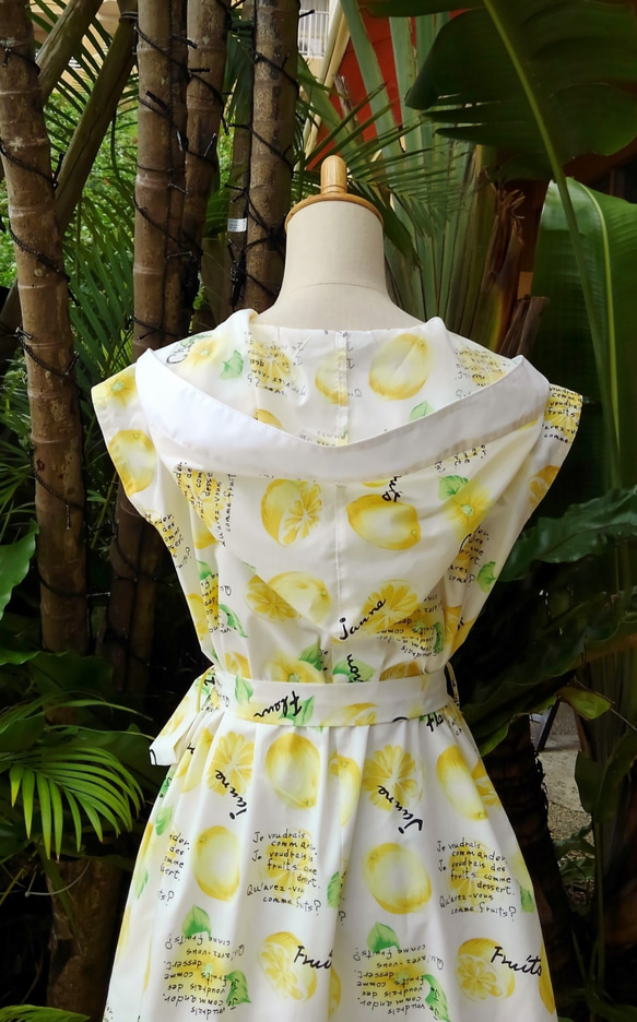 新鮮！令人振奮！飛躍檸檬♪簡單的輕質棉質罩衫裙+相同圖案的檸檬面膜“ Creema limited” 第6張的照片