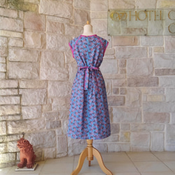 （L）東歐民間服裝顏色奢華的全刺繡連衣裙夏季藍色x口音粉紅色 第5張的照片
