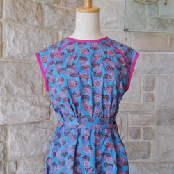（L）東歐民間服裝顏色奢華的全刺繡連衣裙夏季藍色x口音粉紅色 第8張的照片