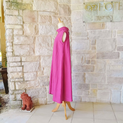 亞麻度假區長禮服卷顏色古典洋紅色粉紅色 第3張的照片