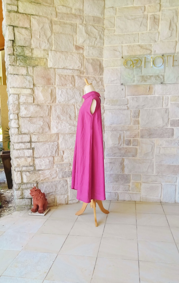 亞麻度假區長禮服卷顏色古典洋紅色粉紅色 第3張的照片