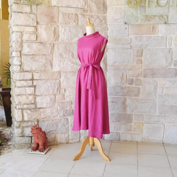 亞麻度假區長禮服卷顏色古典洋紅色粉紅色 第4張的照片