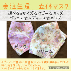 受注生産 立体マスク ベビー キッズ ジュニア レディース メンズ かわいい ユニコーン ワイヤー フィルター ペガサス 1枚目の画像