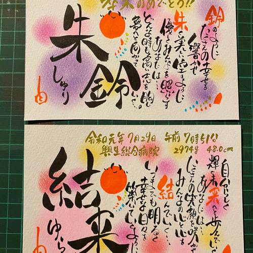 【信頼】 ネーム＆ポエム☆ハガキサイズ水玉【横】 書道 華文字 通販 イラスト
