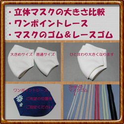 【苦しくない立体マスク】ギンガムチェック紺●リネン●唇がマスクに触れずに喋れる！言葉が伝わる3Dマスク 5枚目の画像