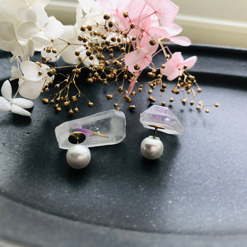 006 アクリル 大ぶり フラワー ピアス イヤリング ハンドメイド BLAZE（手芸） ピアス イヤリング プリザーブドフラワー かすみ