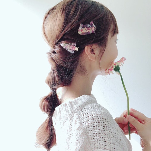 再販✳︎flower cat〜スターチス ヘアクリップ 猫×花♡猫のドライ