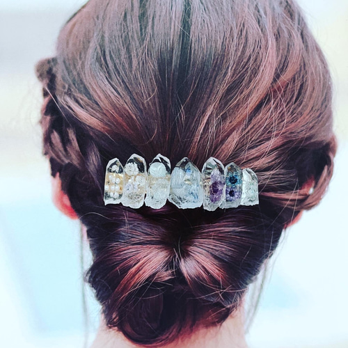 ♡大きめサイズ 鉱石レジンのヘアバレッタ♡ 鉱物ドライフラワー ♡大きめサイズ 鉱石レジンのヘアバレッタ♡ 鉱物ドライフラワー