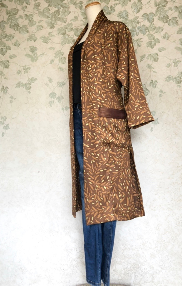 【着物リメイク】秋の装い　テラコッタ コーディガン 4枚目の画像