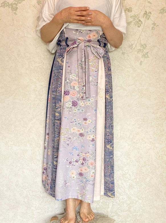 【着物リメイク】春爛漫 ミックスアラカルトタックラップスカート 3枚目の画像