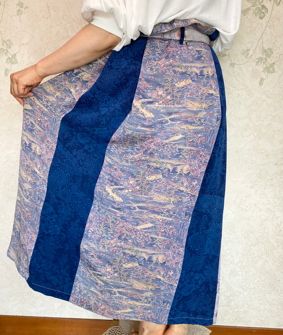 【着物リメイク】春爛漫 ミックスアラカルトタックラップスカート 4枚目の画像