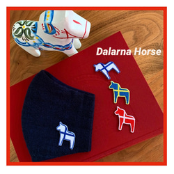 ダーラナ ホース マスク　2枚 セット デニム スラブ ガーゼ　赤　白　青　水色　カジュアル　ラブリー　　 7枚目の画像