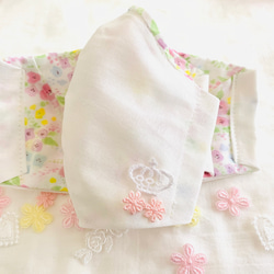 ホワイト　プリンセス　マスク　コットン　ふわふわ　花柄　マスク　息がしやすい　ハート　ピンク　かわいい　上品　 3枚目の画像