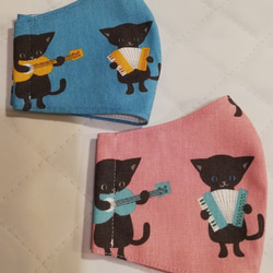 猫の音楽隊　猫ちゃんがかわいい立体マスク　ブルー・ピンク　ギター　アコーディオン　手作りマスク 6枚目の画像
