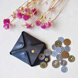 四方皮革零錢包-經典黑 第2張的照片