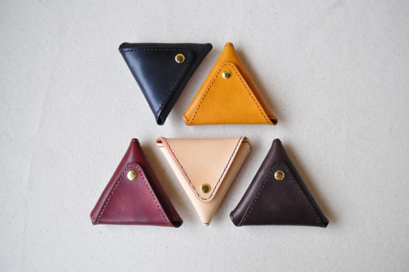 三角皮革零錢包-原色 第3張的照片