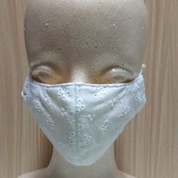 布マスク 花柄レース 白 ガーゼor冷感 白 S M L LL 立体型マスク 2枚目の画像