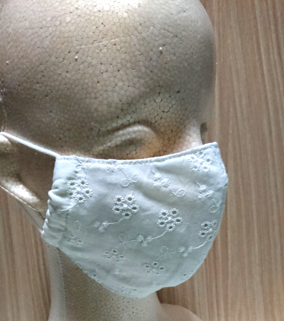 布マスク 花柄レース 白 ガーゼor冷感 白 S M L LL 立体型マスク 4枚目の画像