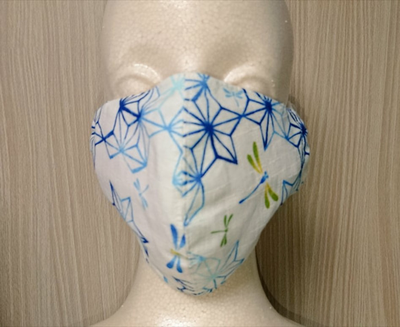 布マスク 浴衣布 トンボ柄 フィルターポケット付マスク S M L LL 立体型 2枚目の画像