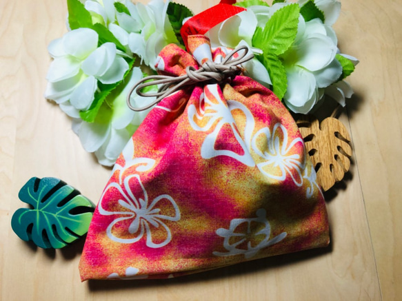 K-6ハワイアン 巾着　リバーシブル　Hawaii　プレゼント　おしゃれ　長持ち 3枚目の画像
