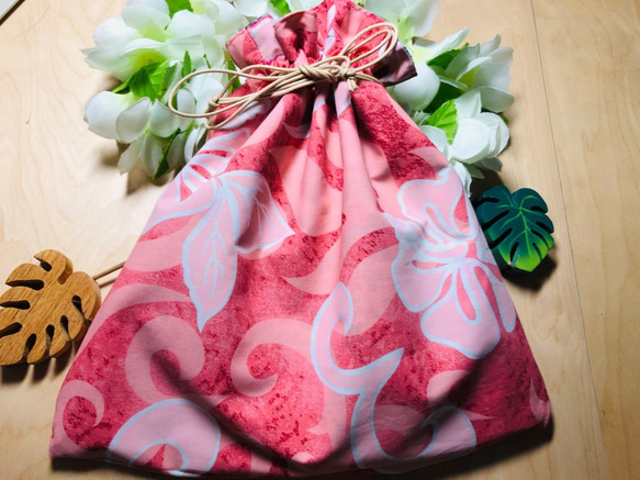 K-7ハワイアン 巾着　リバーシブル　Hawaii　プレゼント　おしゃれ　長持ち 3枚目の画像
