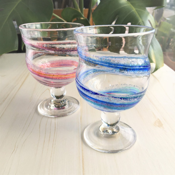 彩色雲母日本玻璃水杯一對玻璃禮物禮物 第1張的照片