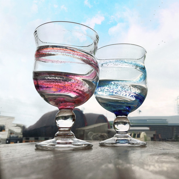 彩色雲母日本玻璃水杯一對玻璃禮物禮物 第2張的照片