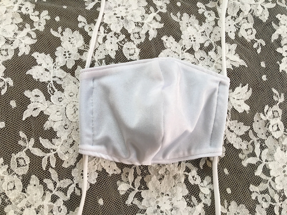 【送料無料】 白×ブルー　ハンドメイド　洗えるマスク　水着　レオタード　冷感　(濡らし)  1枚 4枚目の画像