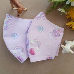 【限定再販】夏用　キッズサイズ立体マスク　ユニコーン・スイーツ柄ピンク&紫　2枚セット 2枚目の画像