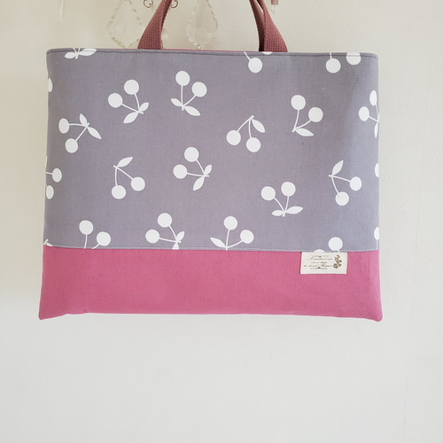 グレー パープル さくらんぼ レッスンバック チェリー 女の子