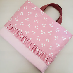 入園入学3点セット 女の子 ピンク さくらんぼ フリル レッスンバッグ